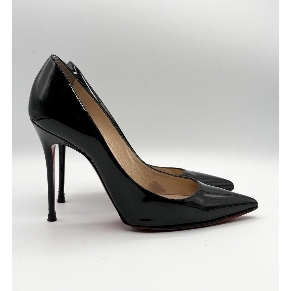 Christian Louboutin Kate 100mm Black Patent Leather Stiletto Pumps Sz EU 38